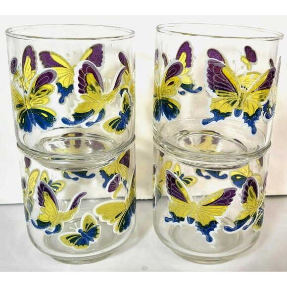 Vintage Libbey Embossed Butterfly Glasses Tumblers Glass 3.25" Retro USA - Picture 1 of 9